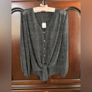 Bali Black and White Button-Down Blouse